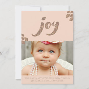 Peach & Bronze Glitter Joy Julafton-fotokort Julkort