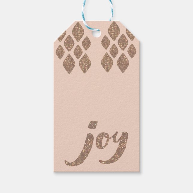 Peach & Bronze Glitter Joy Julafton Presentetikett (Framsidan)