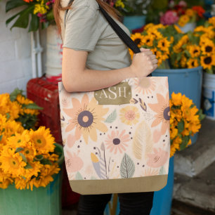 Peach Brown Blommigt Monogram Tygkasse
