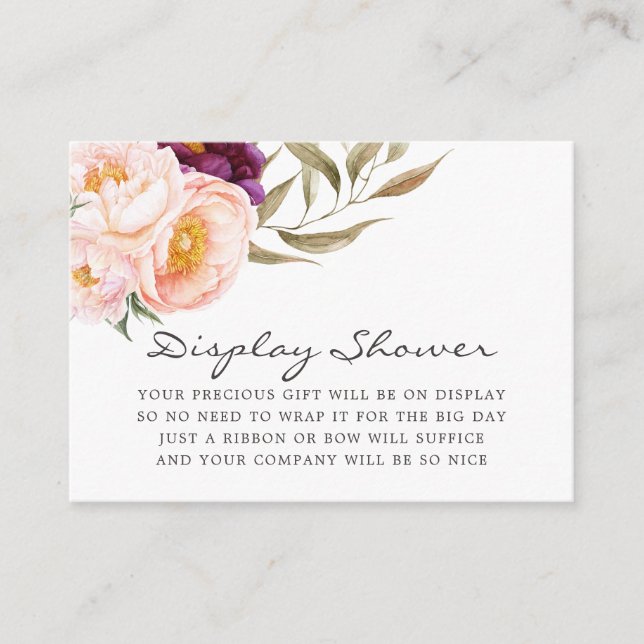 Peach & Burgundy Blommigt Baby Shower Visning Show Tilläggskort (Framsida)