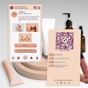 Peach Burgundy Brand Beauty Cosmetic QR Code Techy Visitkort