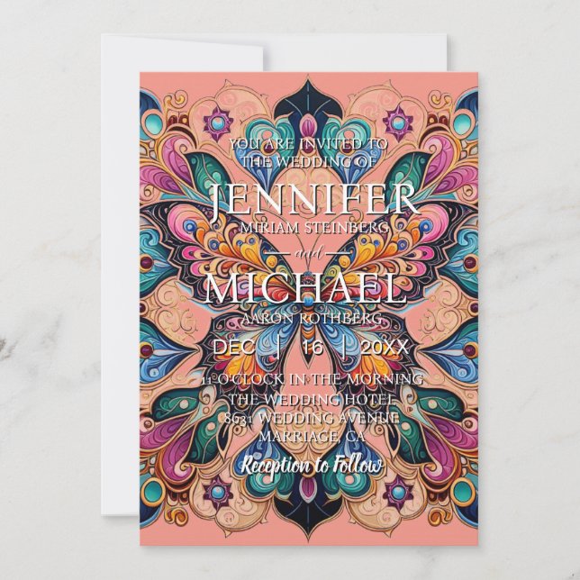 Peach Butterflies Classic Wedding-inbjudningar Inbjudningar (Framsida)