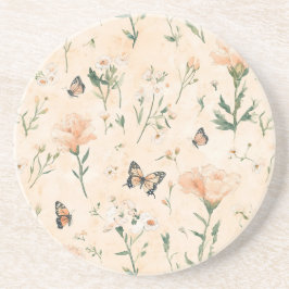Peach Butterflies Floral Underlägg