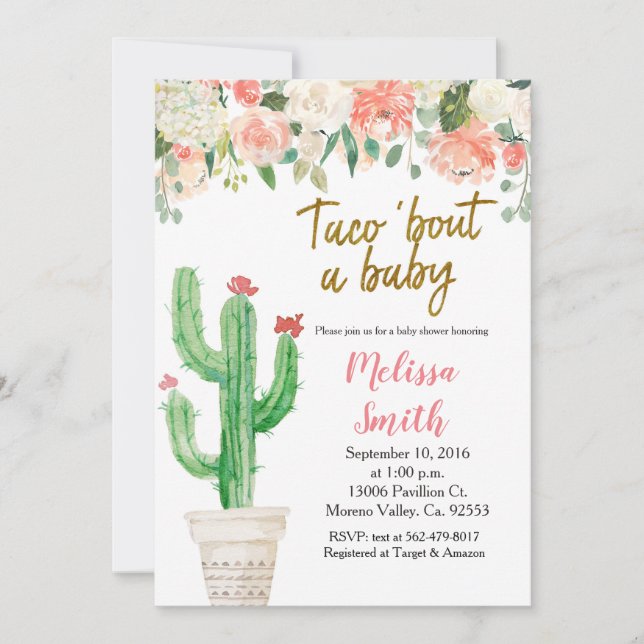 Peach Cactus blommigt Baby Shower Taco Bout Baby Inbjudningar (Framsida)