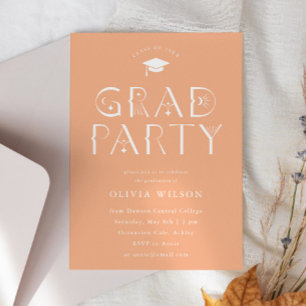 Peach Celestial Typography Grad Party Inbjudningar