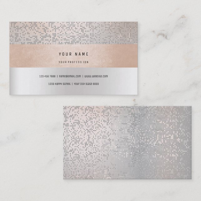 Peach Champaign Grått Vip Rand confetti Silver Visitkort (Fram/baksida)