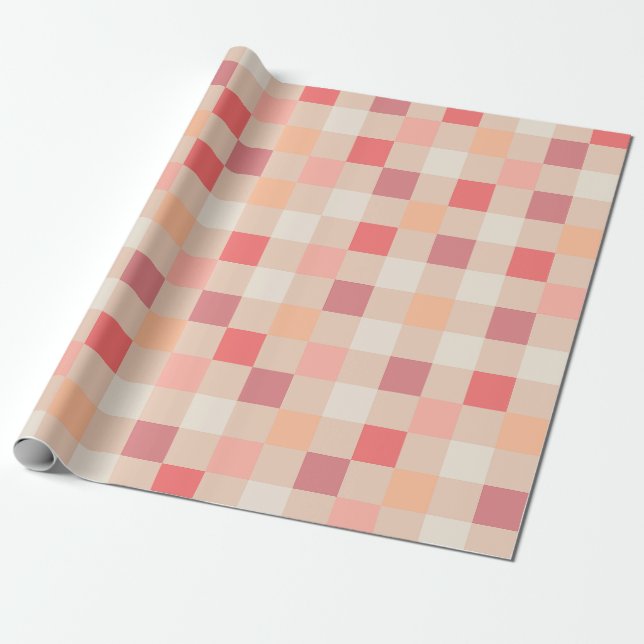 Peach Check  Rosa Checkad Pastel Mönster Presentpapper (Utrullad)