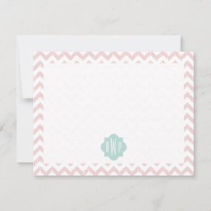 Peach Chevron Ikat Monogrammed Flat Notecard Anteckningskort