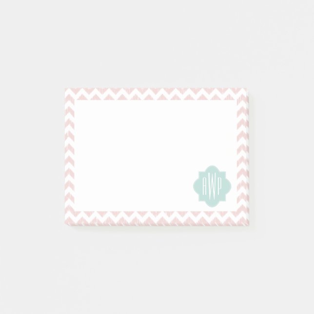 Peach Chevron Ikat Monogrammed Post it Notes Post-it Block (Framsida)