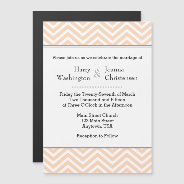 Peach Chevron Magnetic Wedding bjudande Magnetisk Inbjudningskort (Fram/baksida)
