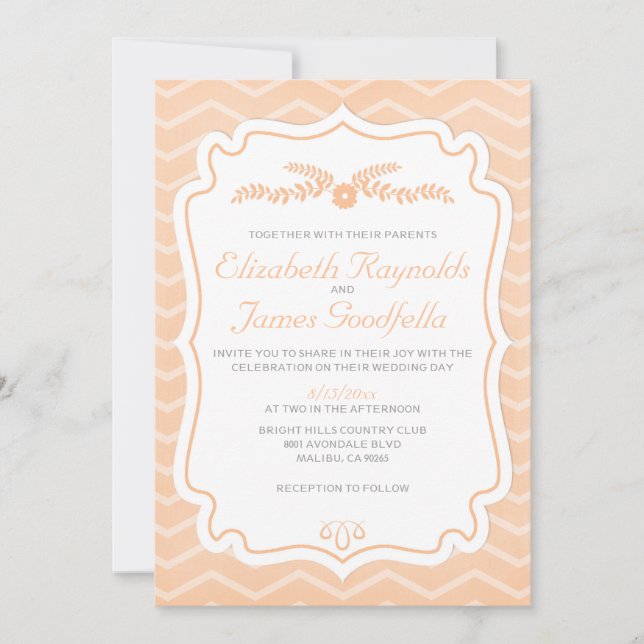 Peach Chevron Rand bröllopsinbjudningar Inbjudningar (Framsida)