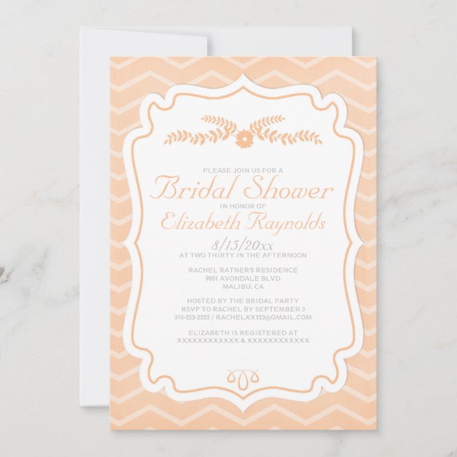Peach Chevron Rand Inbjudningskort för möhippa (Framsida)