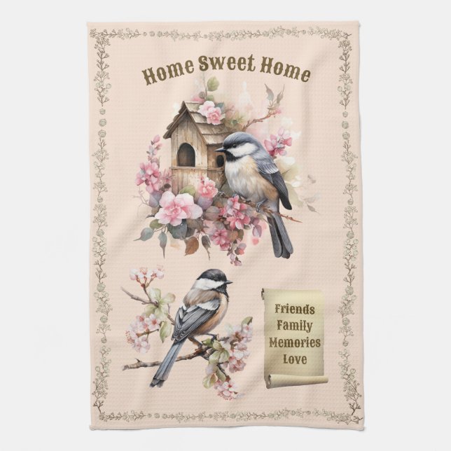 Peach Chickadee Home Sweet Home Kökshandduk (Vertikal)
