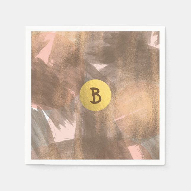 Peach & Copper Bronze Chic Modern Monogram Guld Pappersservett (Framsidan)