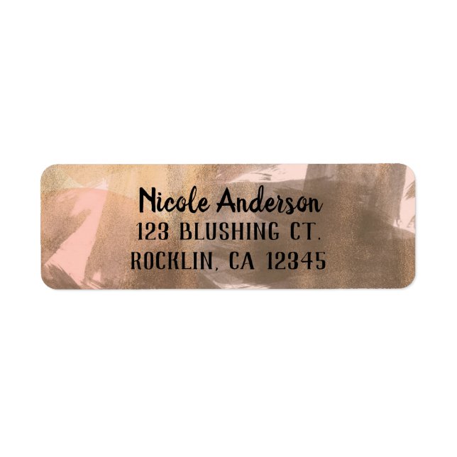 Peach & Copper Bronze Chic Modern Monogram Guld Returadress Etikett (Framsidan)