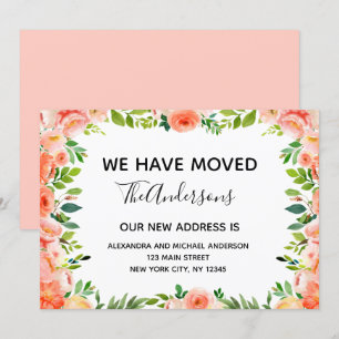 Peach Coral Blommigt Flytta Announcement Inbjudningar