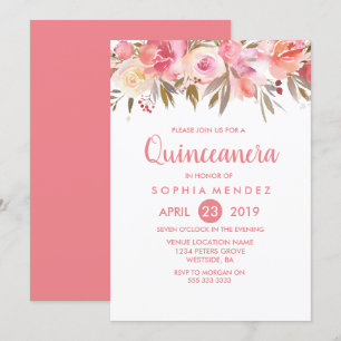 Peach Coral Flowers Quinceanera Födelsedagsfest Inbjudningar