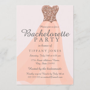 Peach Coral Glitter Dress Bachelorette Inbjudan