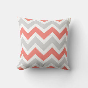 Peach Coral Grått White Chevron Zigzag Mönster Kudde
