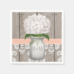 Peach Coral Monogrammed White Hydrangea Mason Burk Pappersservett