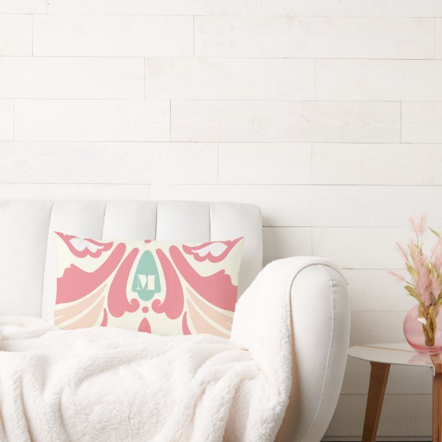 Peach Coral Mushroom och Mint Modern Pillow Lumbarkudde (Soffa)