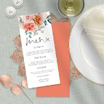 Peach Coral Peonies Blommigtar Bröllop Meny<br><div class="desc">Peach Coral Peonies Blommigtar Bröllop. Summery blommar gräns överst,  med ett skript för eleganten Menu och som är enkelt att anpassa resten av texten efter dina behov.</div>