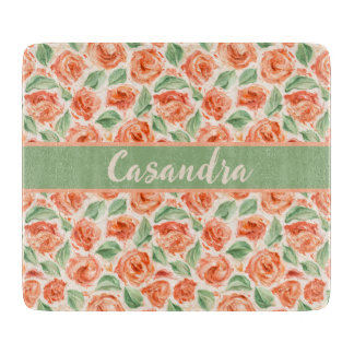 Peach Coral Rose Floral Monogram Name Kitchen 