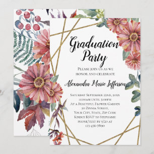 Peach Coral Zinnia Flower Girls Studentfest Inbjudningar