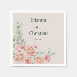 Peach Cream and Sage Grönt Romantic Blommigt Garde Pappersservett