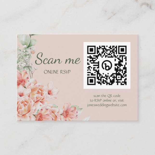 Peach Cream and Sage Grönt Romantic Blommigt Garde Tilläggskort (Framsida)