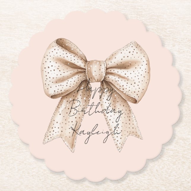 Peach Cream Bow Birthday Underlägg Papper (Framsida)