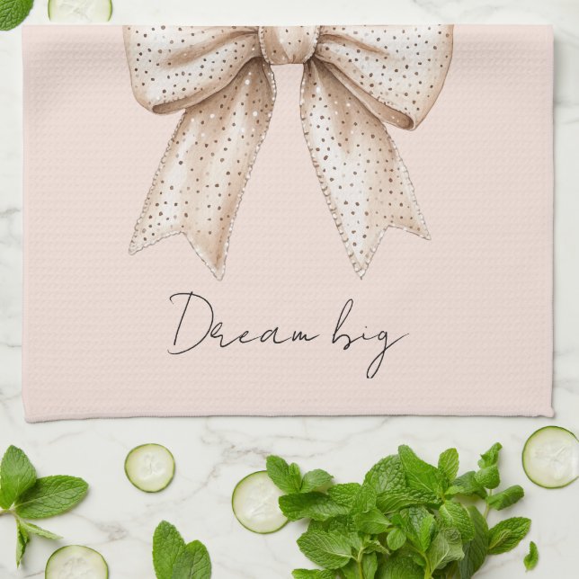 Peach Cream Bow Kökshandduk (Vikta)