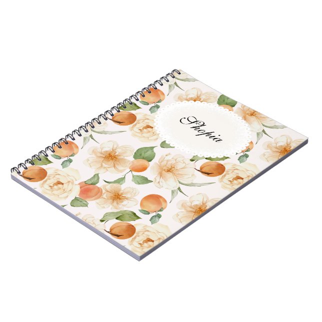 Peach & Cream Floral Elegant Notebook Cover Design Anteckningsbok (Vänstra Sidan)