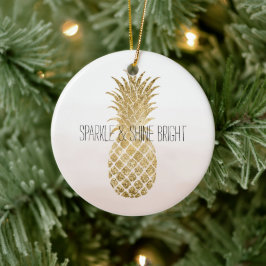 Peach Cream Glitter Glitzy Pineapple Gnistra Julgransprydnad Keramik