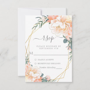 Peach Cream Guld Mint Grönt Blommigt Bröllop R OSA Kort