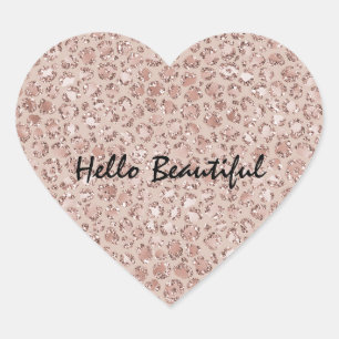 Peach Cream Leopard Skriv ut Glitter Hjärtformat Klistermärke