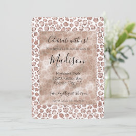Peach Cream Leopard Skriv ut Glitter Inbjudningar