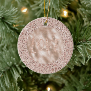 Peach Cream Leopard Skriv ut Glitter Kärlek Julgransprydnad Keramik