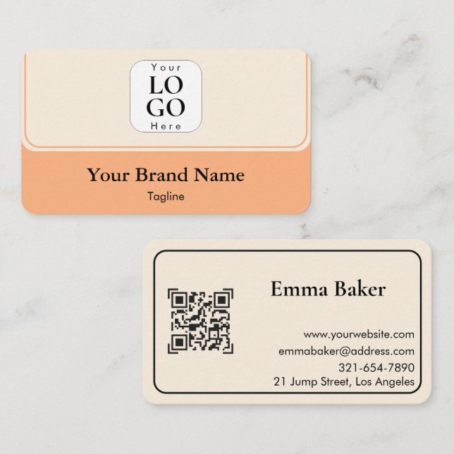 Peach Cream Modern QR-kod Affärsprofil Visitkort (Fram/baksida)