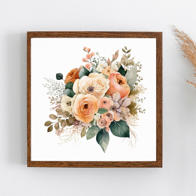 Peach Cream Terracotta Blommigt Botanical Watercol Poster (Peach Cream Beige Terracotta Floral Wall Art. Available in many sizes)