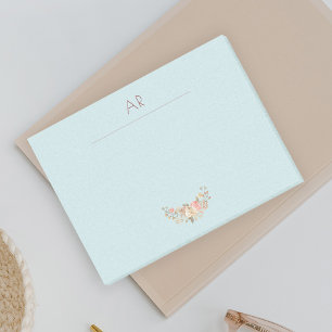 Peach Cream Watercolor Blommigt Mint Blue Monogram Post-it Block