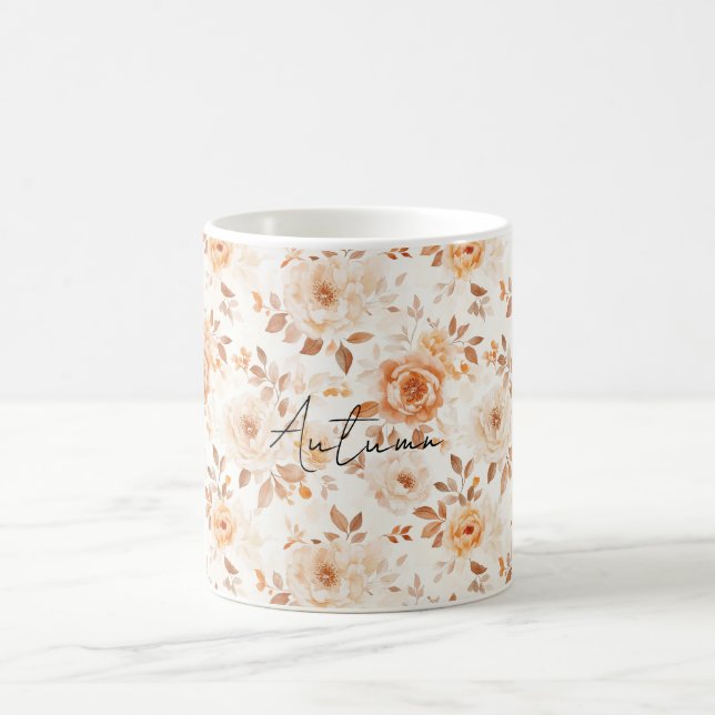 Peach Cream White Flowers Kaffemugg (Center)