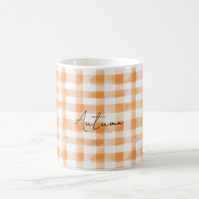 Peach Cream White Plaid Stripes Kaffemugg (Center)