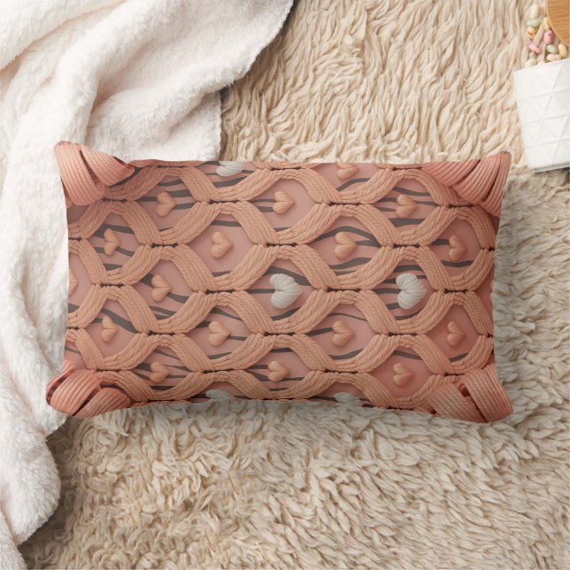 Peach Crochet Tiger Pattern Pillow Cover  Lumbarkudde (Filt)