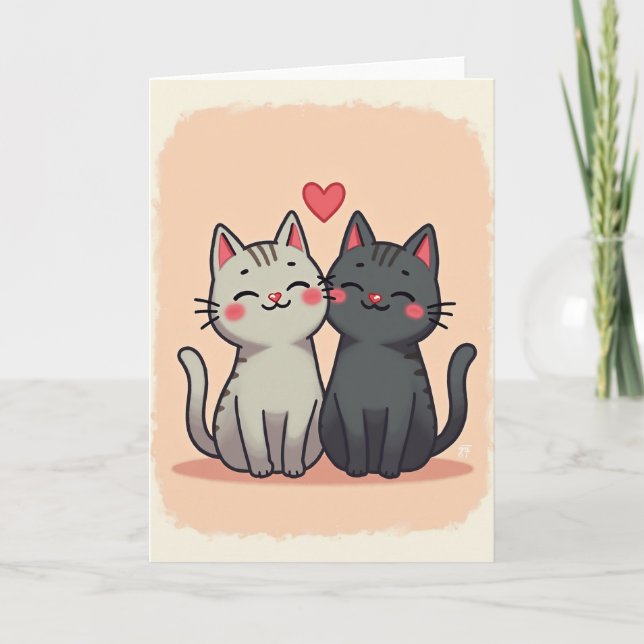 Peach Cute Cats Love Card Kort (Framsida)