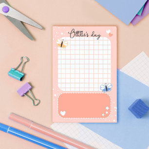 Peach Cute Hearts Stars Fjärilar Lägg till namn Post-it Block