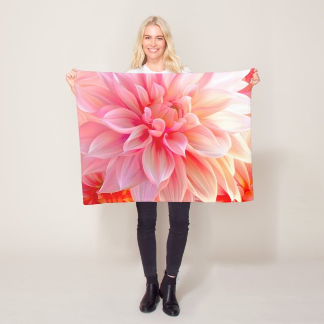 Peach  Dahlia Blommar Fleecefilt (På plats)