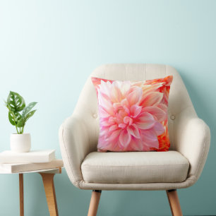 Peach Dahlia Blommar Kudde