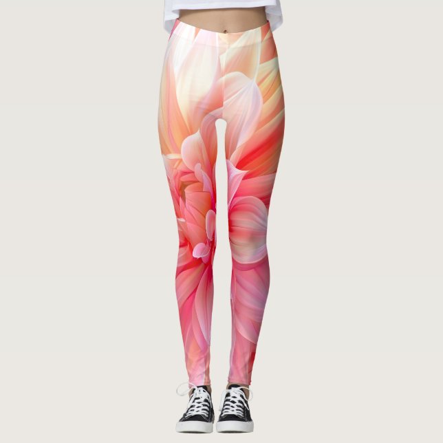 Peach  Dahlia Blommar Leggings (Framsida)