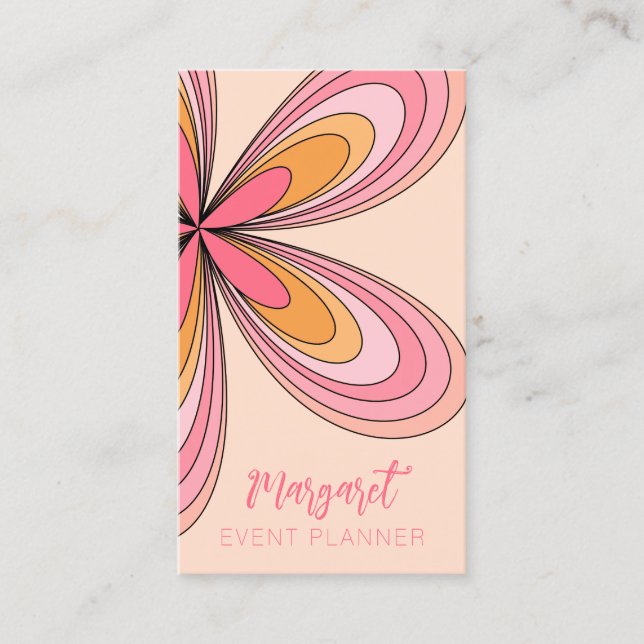 Peach Daisy Event Planner Groovy 70s Hippie Flower Visitkort (Framsida)
